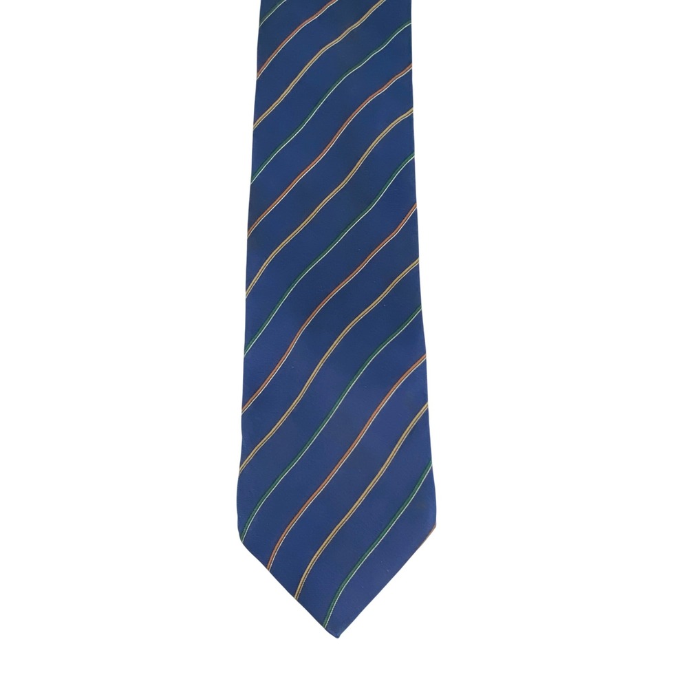 Designer Collection Men Tie Blue Green Orange Striped Silk Formal Business 55x3